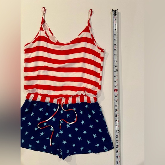Tipsy Elves American Flag Red and White Striped Jumpsuit Blue Starry Bottom XS - Picture 2 of 15